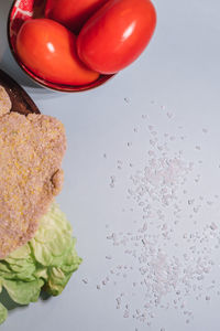 High angle view of tomatoes on table