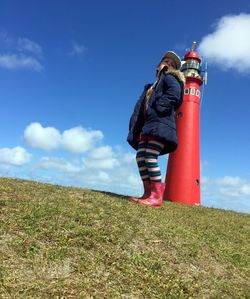 Low angle view of built structure against blue sky