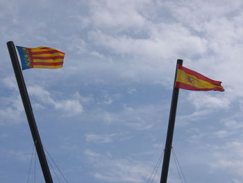 Low angle view of flag against sky