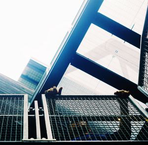 Low angle view of skyscrapers against clear sky