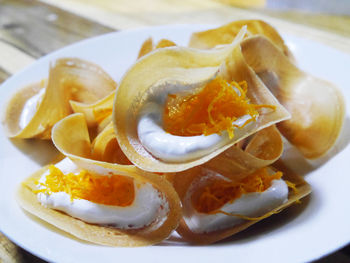 Close-up of served food in plate