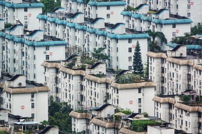 High angle view of buildings in city