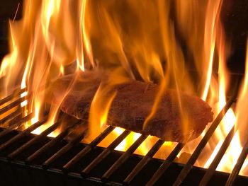 Close-up of bonfire on barbecue grill