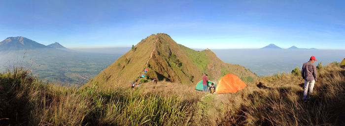 Panoramic view of mountain range against sky