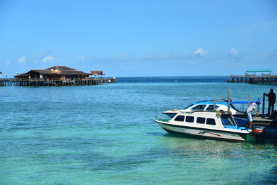 Scenic view of sea against blue sky