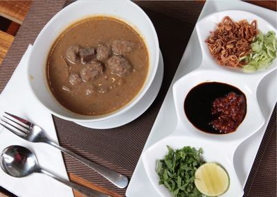 High angle view of food on table