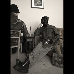 Men sitting on wall