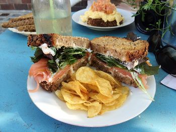 Close-up of food in plate on table