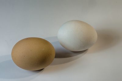 Close-up of eggs over white background