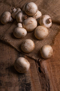 High angle view of mushrooms on the tables