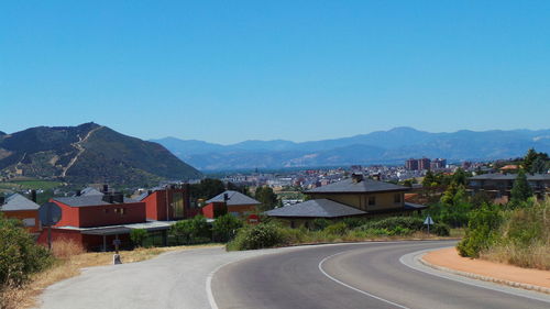 Townscape against clear blue sky