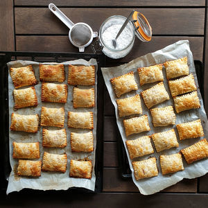 High angle view of dessert on table