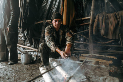 Full length of man working at construction site