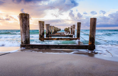 Broken pier on sea