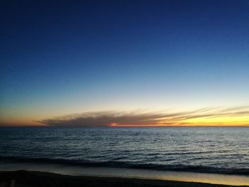 Scenic view of sea against clear sky at sunset