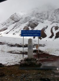 Scenic view of snow covered mountains