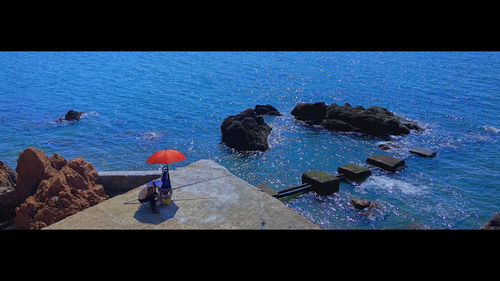 High angle view of rocks on beach