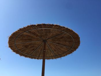 Low angle view of roof against clear blue sky
