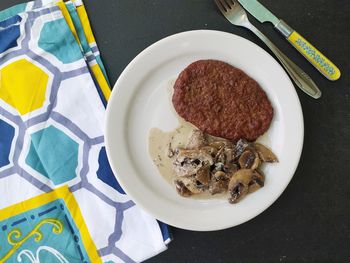 High angle view of breakfast served on table