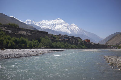 Scenic view of mountains against clear sky