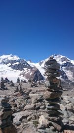 Scenic view of mountains against blue sky