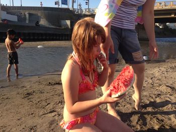 Girl playing on beach