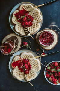 High angle view of breakfast on table