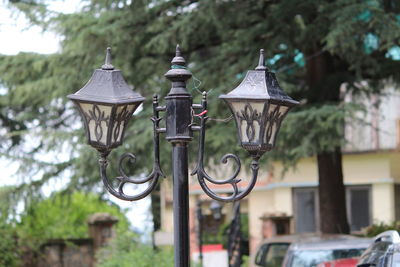 Low angle view of street light against trees in park