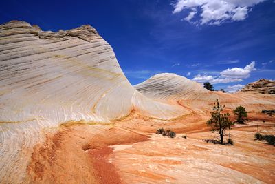 Rock formations on landscape against sky