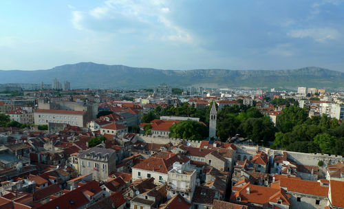 High angle view of townscape against sky