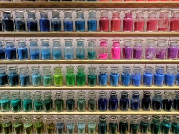 Full frame shot of multi colored pencils in shelf
