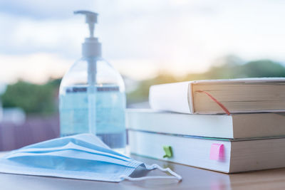 Close-up of books on table