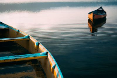 View of boat moored on lake