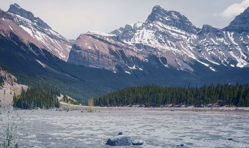 Scenic view of snowcapped mountains against sky