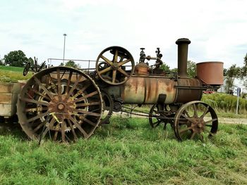 Tractor on grassy field