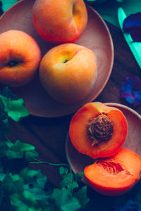 High angle view of apples on plant