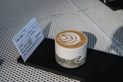 High angle view of coffee on table