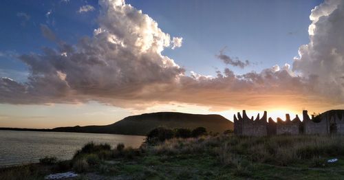 Panoramic view of sea against sky during sunset