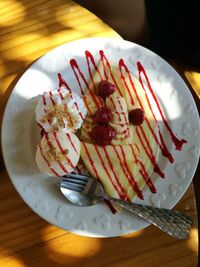 High angle view of dessert in plate on table