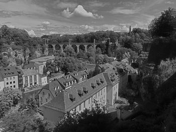 High angle view of townscape against sky
