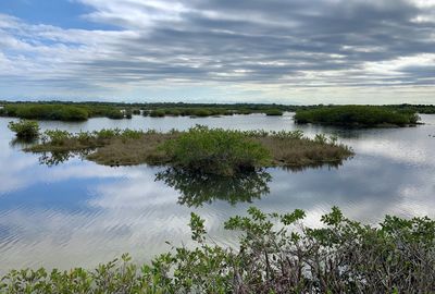 Scenic view of lake against sky