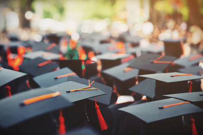 Shot of graduation hats during commencement success graduates of the university, 