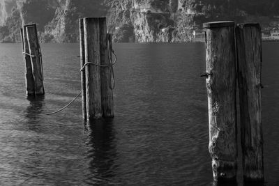 Mooring pylons on lake garda.