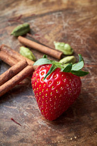 High angle view of strawberries