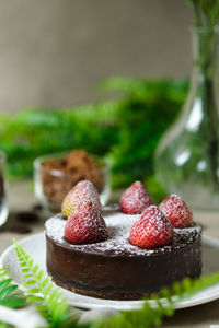 Close-up of strawberries on cake