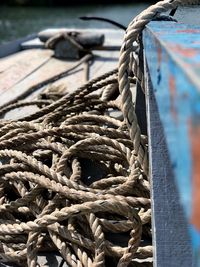 Close-up of rope tied on metal