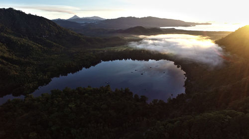 High angle view of mountains against sky