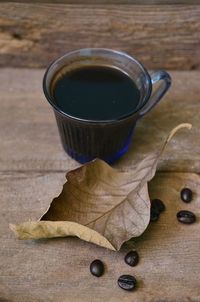 High angle view of coffee cup on table