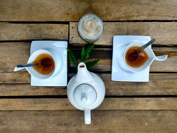 Directly above shot of tea cup on table