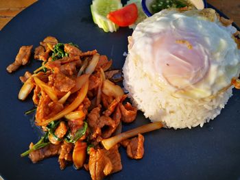 High angle view of food served in plate